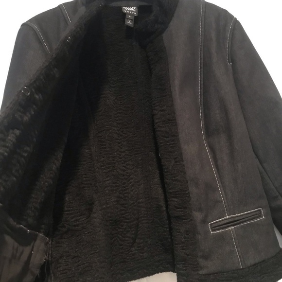 WORTH Black Modern High Collar Denim Jacket Size 8 - Picture 2 of 7